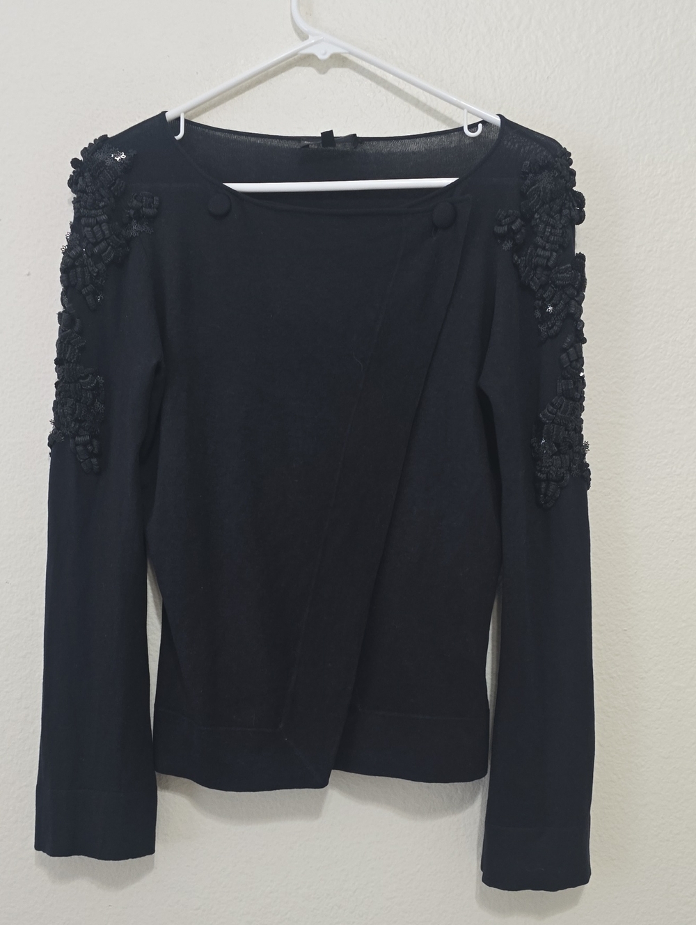 Emporio Armani Black Beaded Shoulder Crewneck Sweater